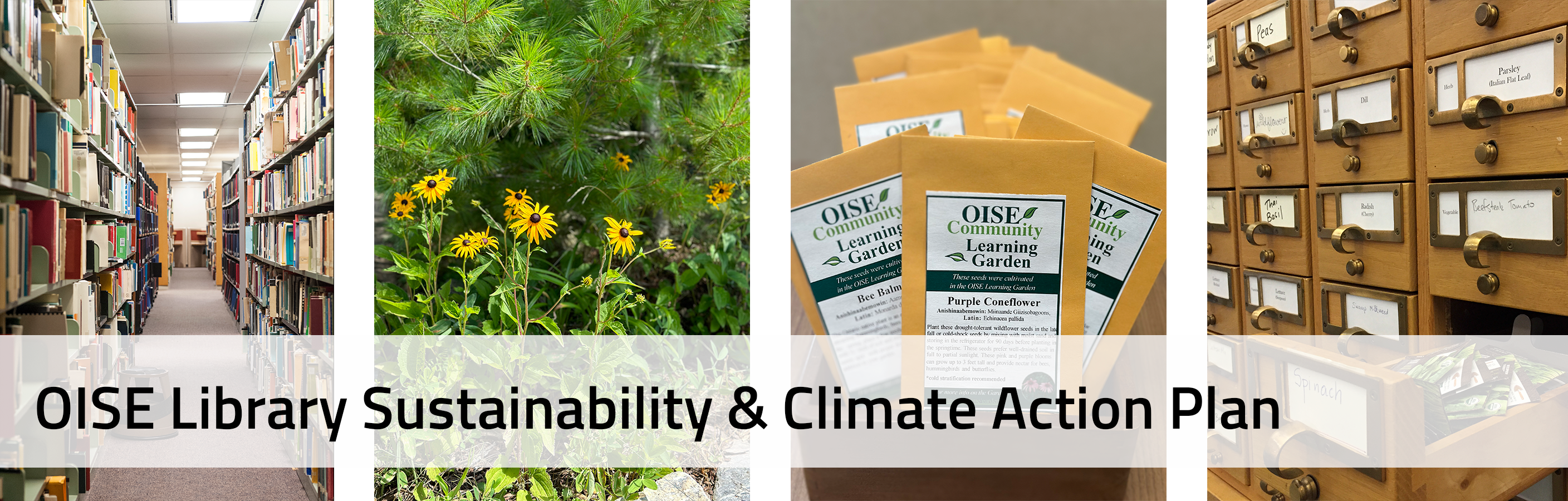 Banner images with the title OISE Library Sustainability & Climate Action Plan